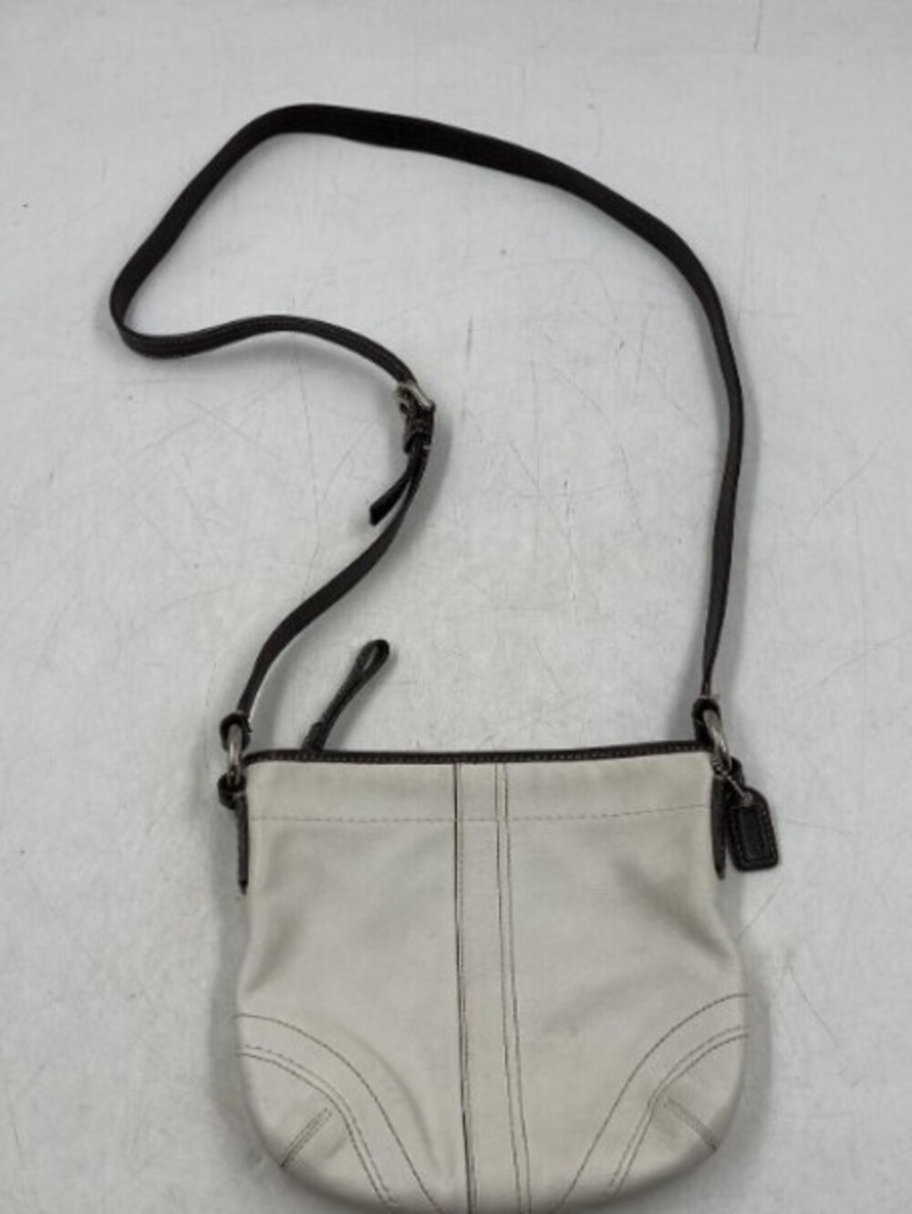 Vintage Coach White Brown Leather Small Crossbody Bag Y2K